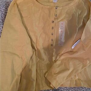 Old Navy Yellow Long Sleeve Henley Tee
